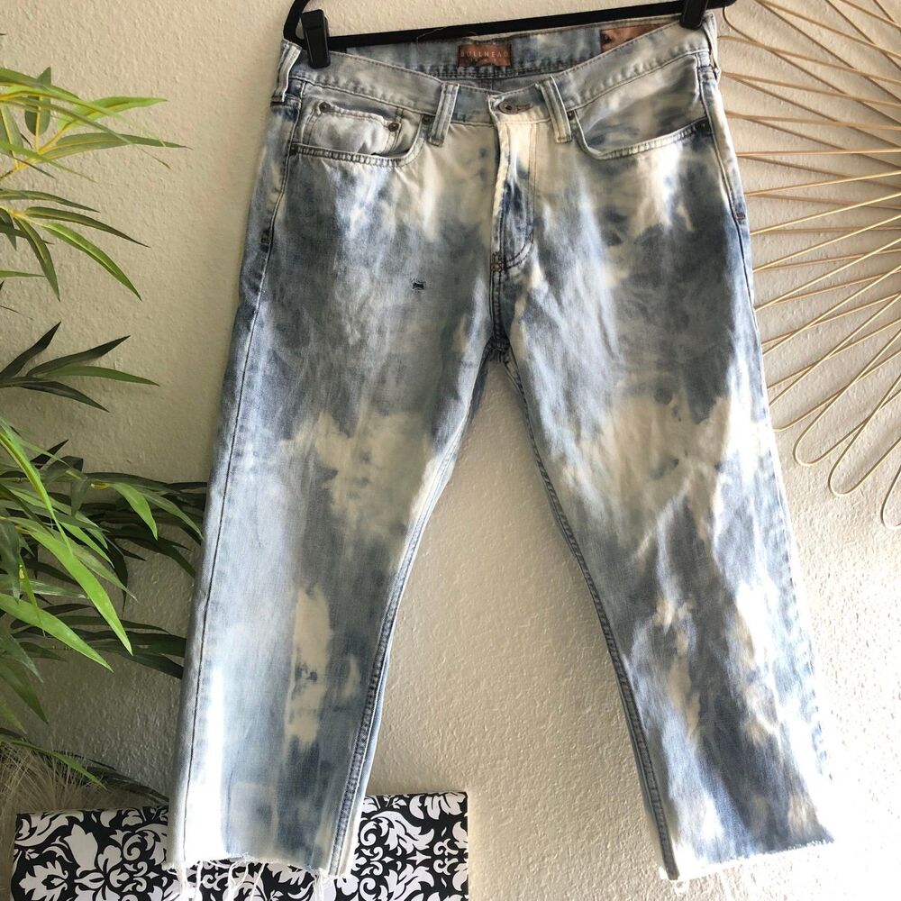 90s BULLHEAD PACSUN blue and white tie-dye bleached acid wash jeans (32 x 30)